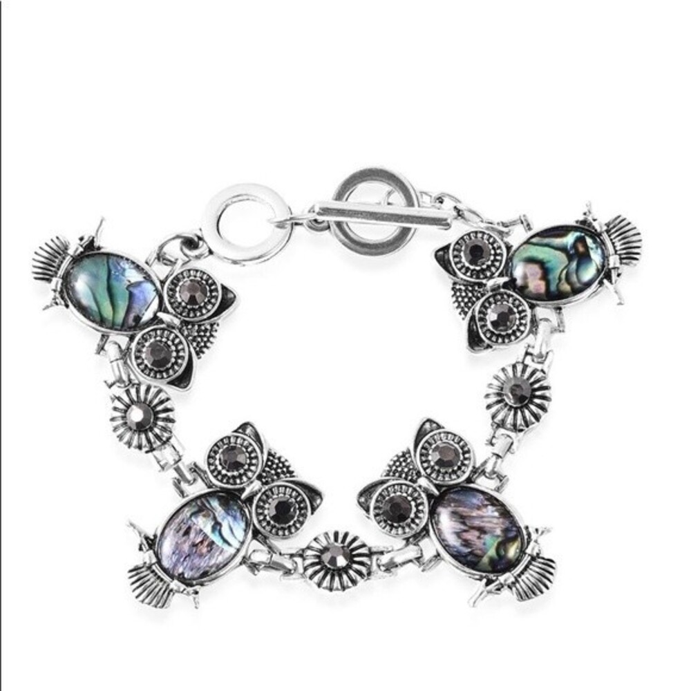 Abalone shell owl bracelet 7”